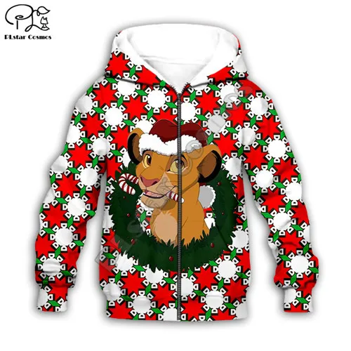 Kids zip hoodies Детский комплект с рождественским принтом «Король Лев Simba», толстовки с капюшоном с объемным рисунком толстовки с Санта Клаусом kawaii рубашки на молнии для мальчиков и девочек, штаны - Цвет: Kids zip hoodies