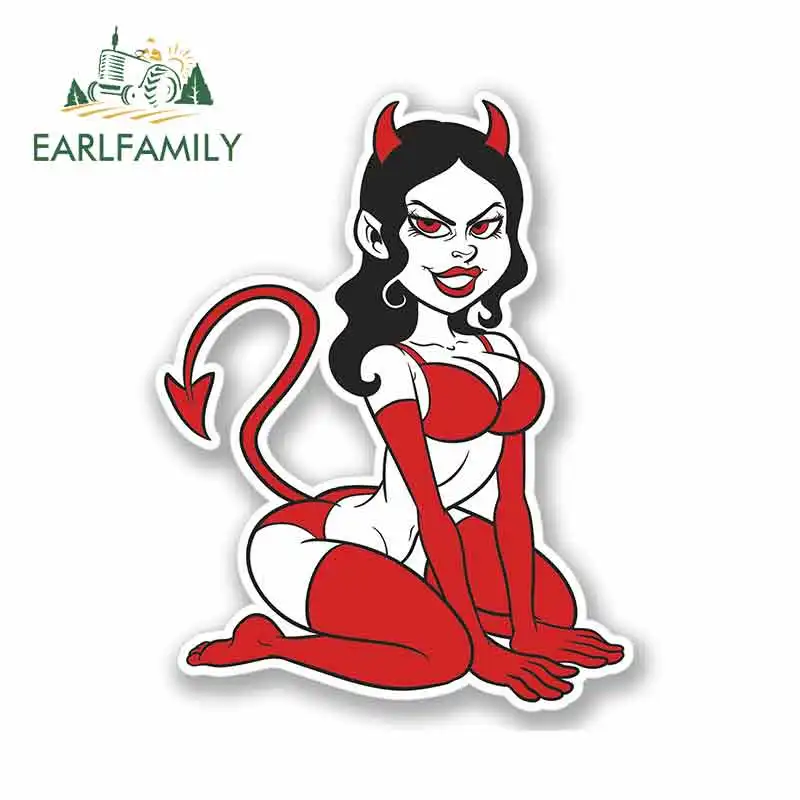 

EARLFAMILY 13cm x 13cm for Sexy Devil Girl Funny Car Stickers Bumper Trunk Truck Graphics Vinyl JDM Air Conditioner Waterproof