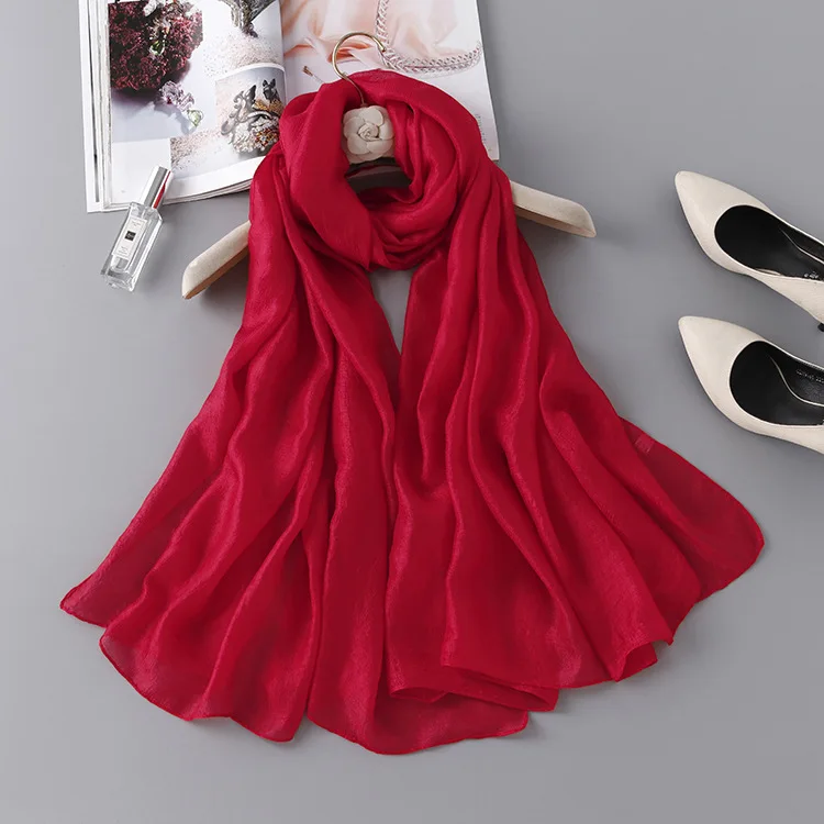 Red Scarf Осенний шарф для женщин, новые летние шелковые шарфы, шали, одноцветные женские накидки, мягкая пашимина, женская накидка для пляжа, бандана - Цвет: Red Scarf