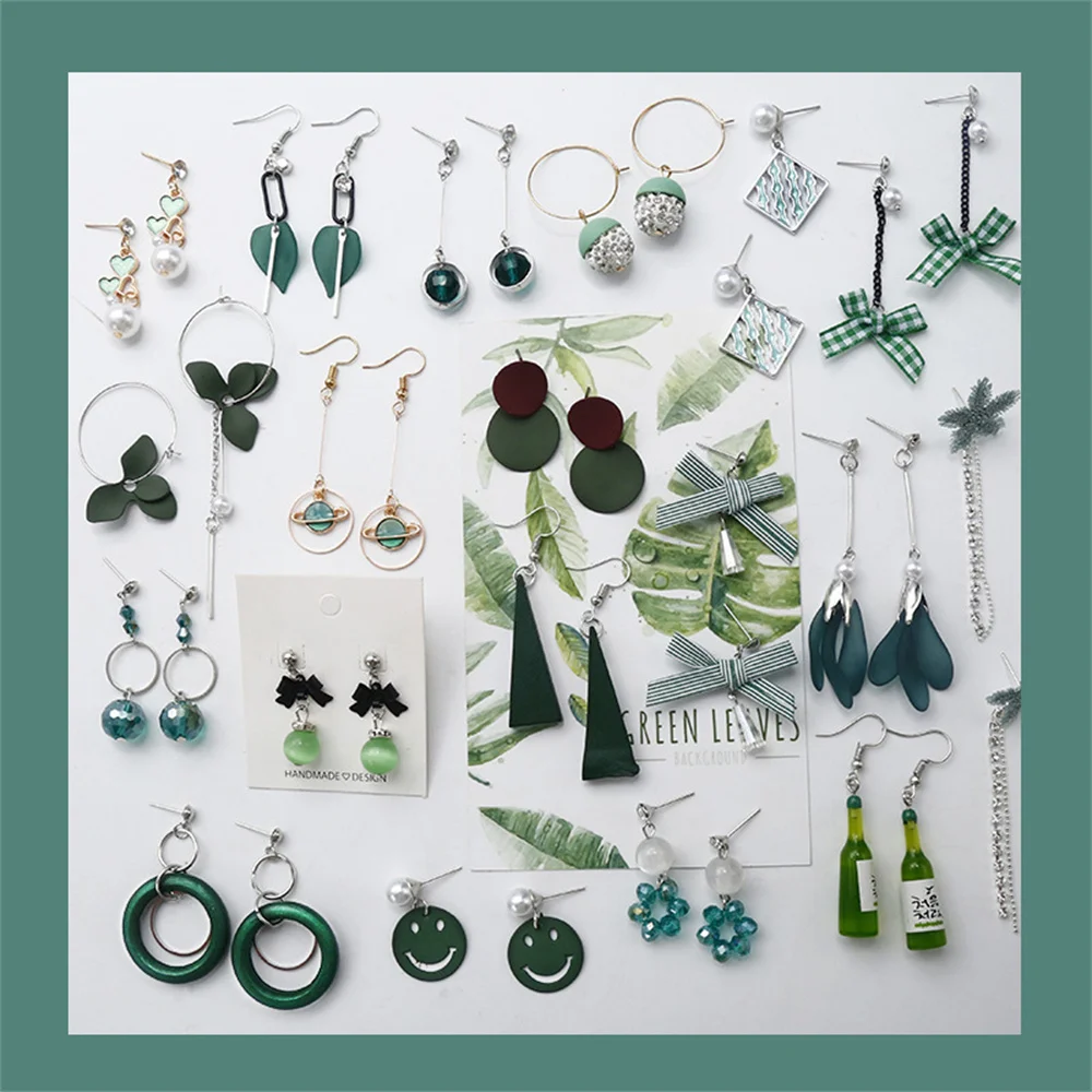 

WYBU Mint Green Forest Geometric Long Earrings for Women Pearl Tassel Flower Earrings Avocado Green Crystal Earrings Wholesale