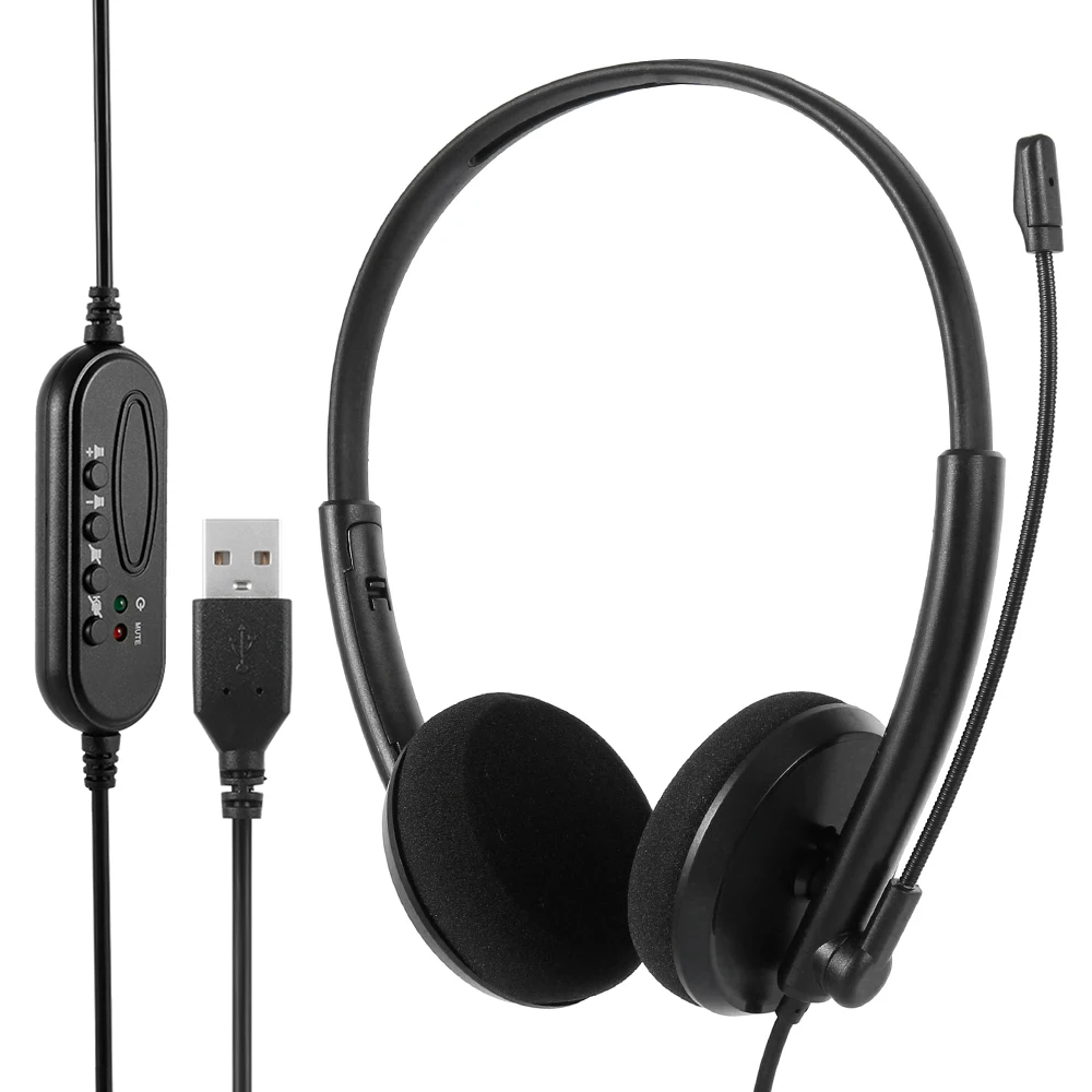 USB wired Headphones With Microphone Business Headsets Noise Can