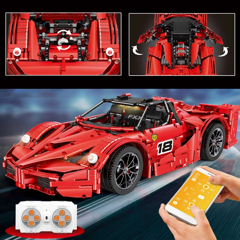 

Yeshin 13085 Motor Function Car The 1:8 Red FXX Racing Sport Car Set 2.4Ghz APP RC Car Model Kids Christmas Toys Building Blocks