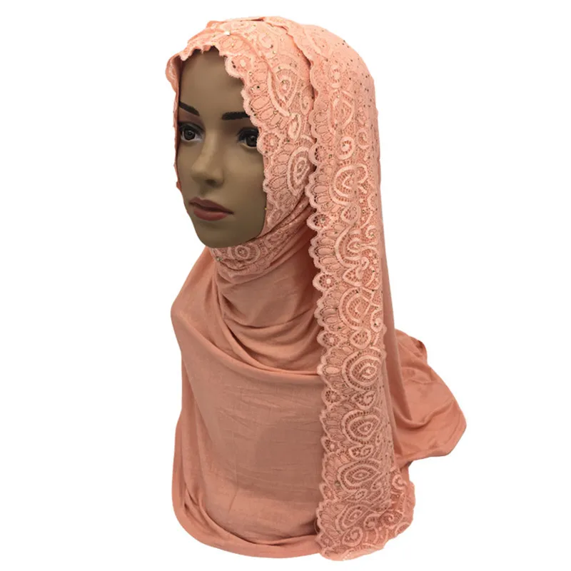 Мусульманский хиджаб из Джерси шарф мягкий кружевной платок femme musulman арабские бриллианты хиджаб хлопок головной платок шарфы женские простые шали - Цвет: 8