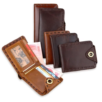 

Vintage Oil Genuine Leather Men Wallets Retro Handmade Small Hasp Purse Top Cow Leather Brand Designer Slim Wallet Portomonee