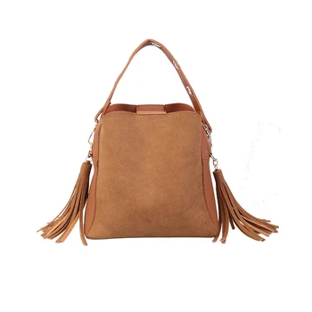 

Fashion Scrub Women Bucket Bag Vintage Tassel Messenger Bag High Quality Retro Shoulder Bag Simple Crossbody Bag Tote ladies