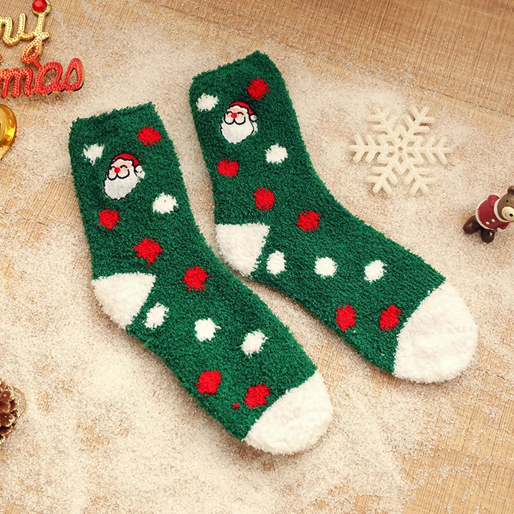 Рождественские чулки зимние теплые домашние женские мягкие коралловые