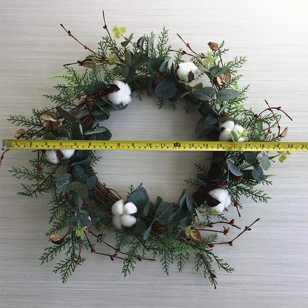 Cotton Wreath Floral Round Wreath Artificial Leaves for Outdoor Indoor Wedding Decor Plastic 50cm Decoration Dropshpping S27