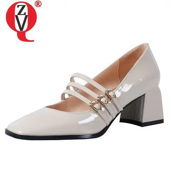 

ZVQ spring new fashion sexy women pumps outside high heel square toe genuine leather party women shoes drop shipping size 34-40