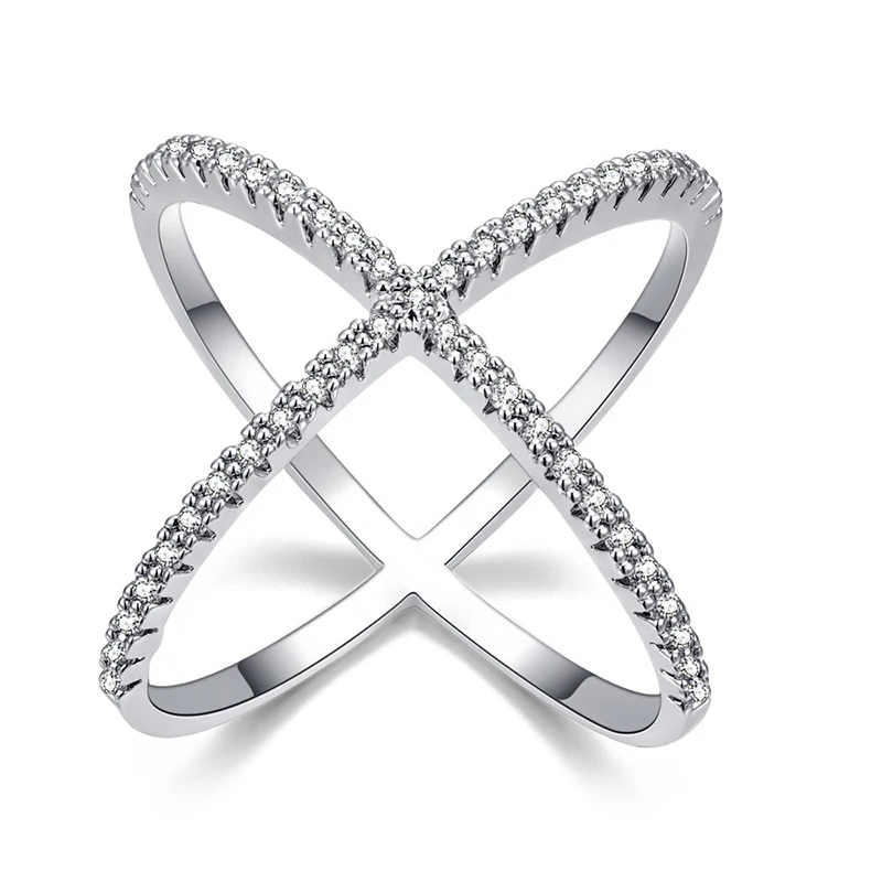 Wedding rings wedding ring finger ring silver ring zircon crystal ring Fashion Rhinestone Wedding Ring for Women Zircon Silver Color Cross X Shape Crystal Inlayed Dating Engagement Rings Party Gifts