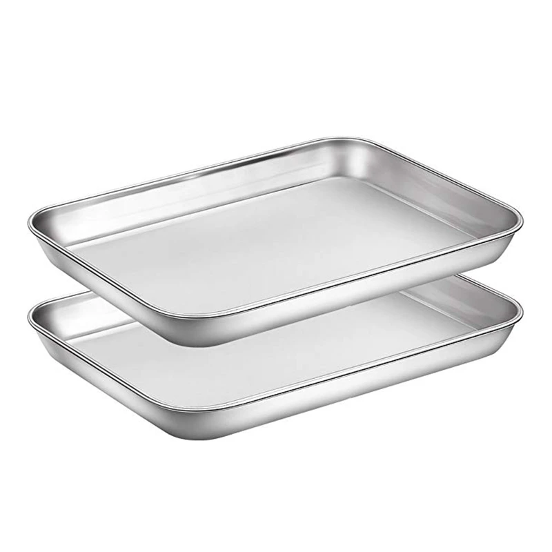 2 Pcs Baking Sheets Set Chef Cookie Stainless Steel Pans Toaster Oven Tray Easy Clean Dishes Kitchen S |