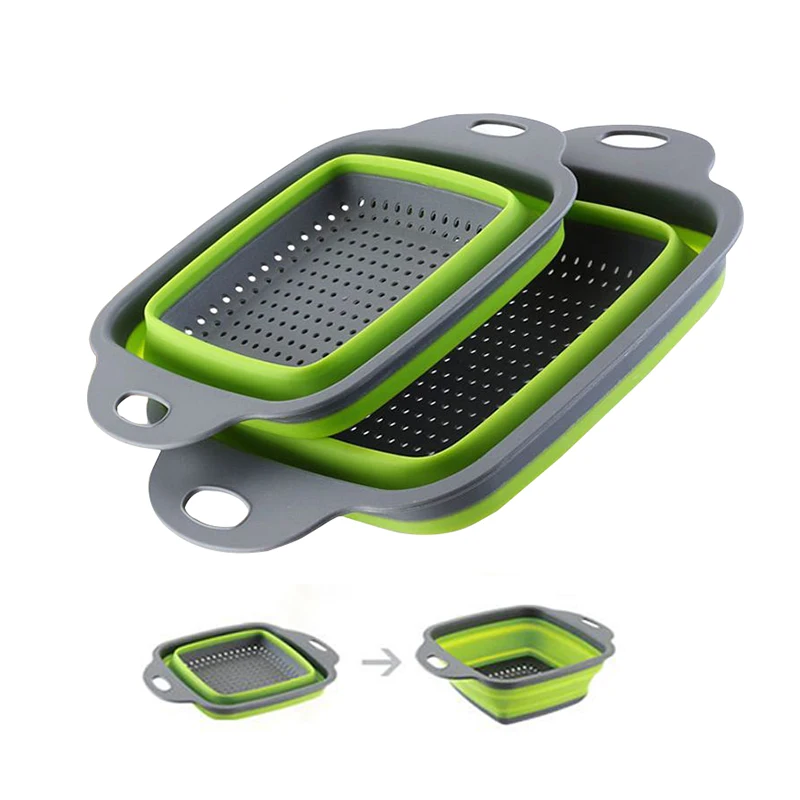 

Foldable Silicone Fruit Vegetable Colander Washing Basket Collapsible Plastic Square Strainer Drain Basket Kitchen Tools Gadgets