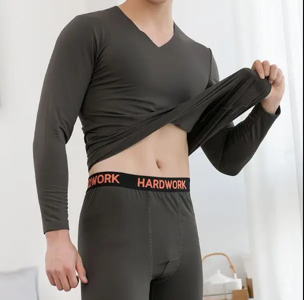 Темно-серый Для Мужчин's термобелье лихорадка волокна Long Johns Молодежные большие Расширенный диапазон размеров флисовая осенняя одежда костюм - Цвет: Темно-серый