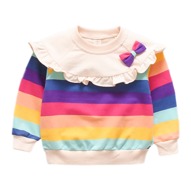 Осенняя детская Повседневная Блузка для малышей толстовки в полоску с длинными рукавами и бантом для маленьких девочек Новинка года - Цвет: Фиолетовый