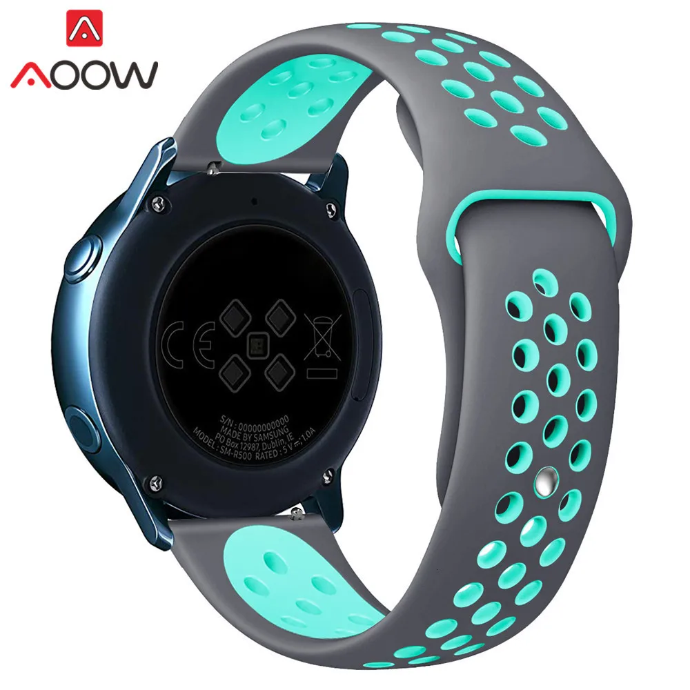 20 мм силиконовый ремешок для часов samsung Galaxy Watch Active 42 мм gear S2 Amazfit bip дышащие отверстия резиновый браслет ремешок