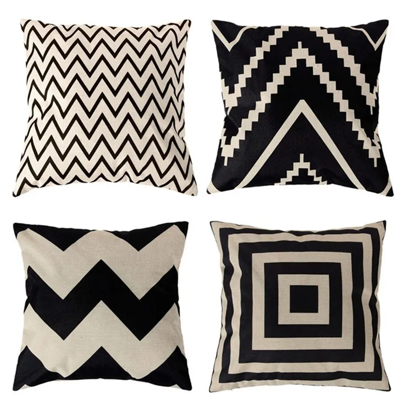 

Cushion Cover Black and White Back Cushion Cover Linen Throw Pillow Case Striped Grid Triangular Geometric Home Sofa Decor