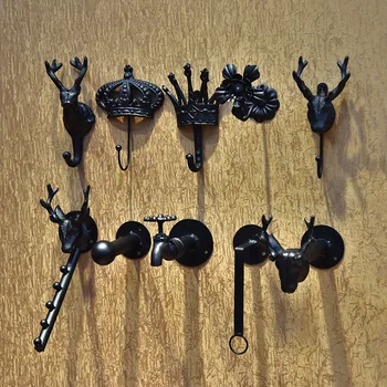 

Exhibition stand creative single hook deer head point hanging clothes hook clothing wall retro iron coat and hat stand