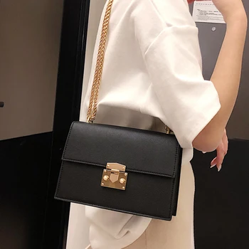

Elegant Female Small Square Bag 2019 Fashion New Quality PU Leather Women's Designer Handbag Lock Chain Shoulder Messenger bags