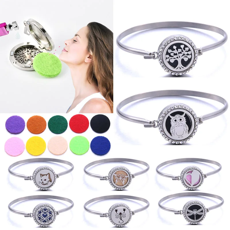 

Perfume Bracelet Essential Oil Diffuser Aromatherapy Rhinestone Locket Bracelet Tree of Life Stainless Steel Diffuser Bracelet