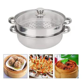 

28cm 2-Layer Steamer Stainless Steel Fast Heat Conductivity Dual-purpose Pot Kitchen Boiling Soup Steaming Pot with Lid