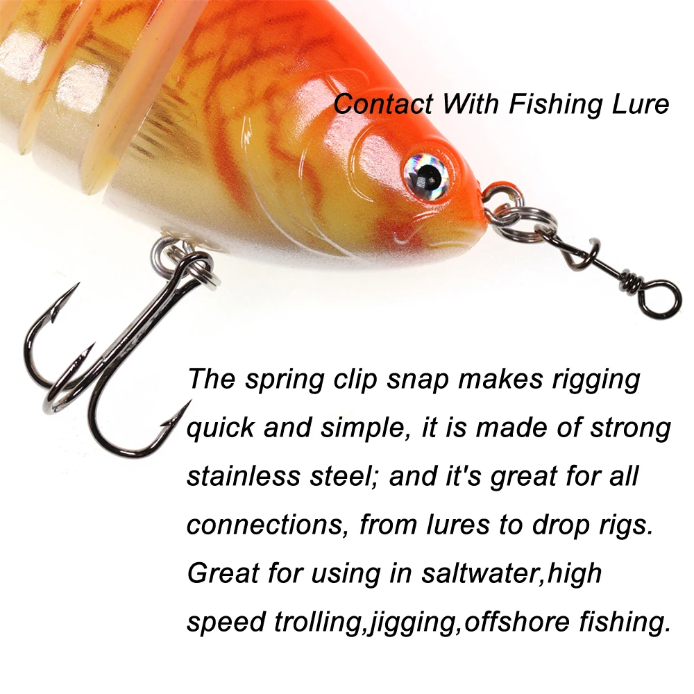 Strengthend Stainless Steel Quick Lock Snap Spring Clamp Buckle Lure Drop Rigs Connector Saltwater Fishing Accessories 50pcs fishing accessories,fishing tackle,fishing line connectors