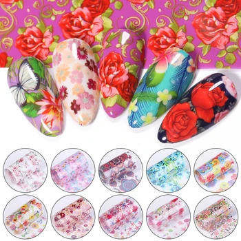 

10 Pcs Nail Transfer Foil Colorful Flowers Nail Decals Butterflies Nail Art Decorations