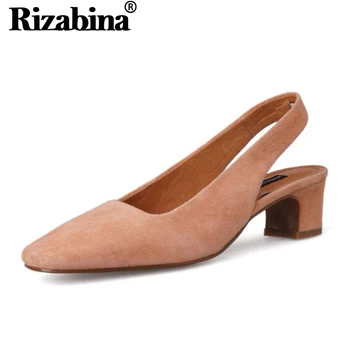

RizaBina Women Shallow Genuine Leather Pumps Office Ladies Spring Summer High Heels Shoes Woman Slip On Daily Pumps Size 34-39