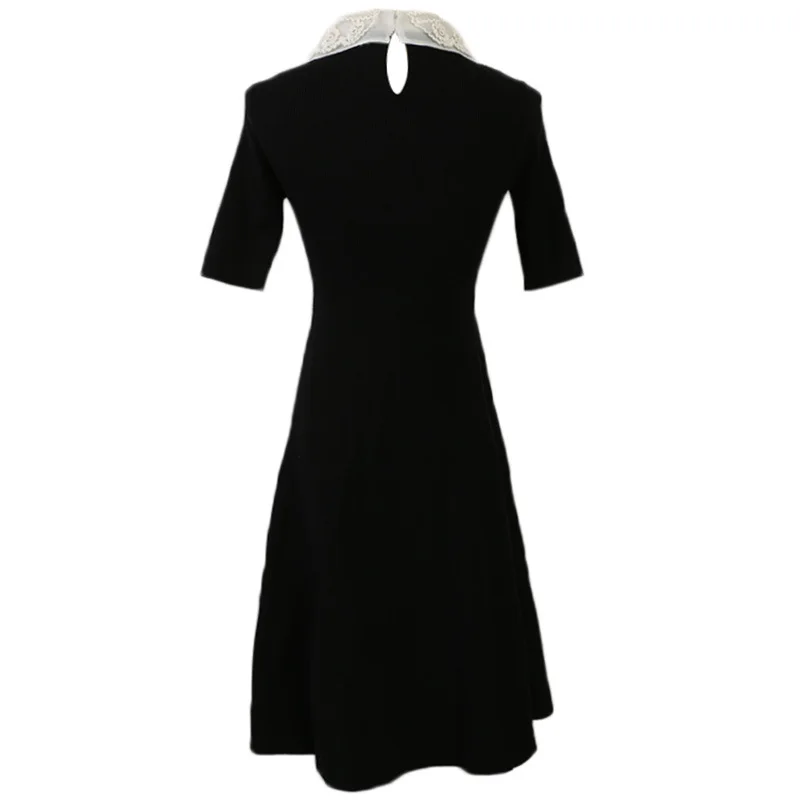 Tunjuefs приталенное Элегантное трикотажное платье с оборками женское платье Vestido с разрезом на шнуровке с бантом платье для подиума с коротким рукавом Пуловеры Осенние повседневные