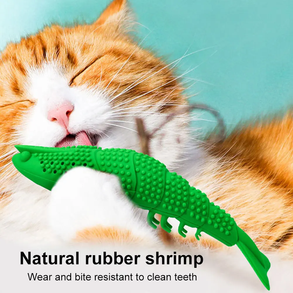 Горячая Pet кошки силиконовые в форме креветки кошачьей мяты зубные зубы Уход зубная щетка для чистки игрушки