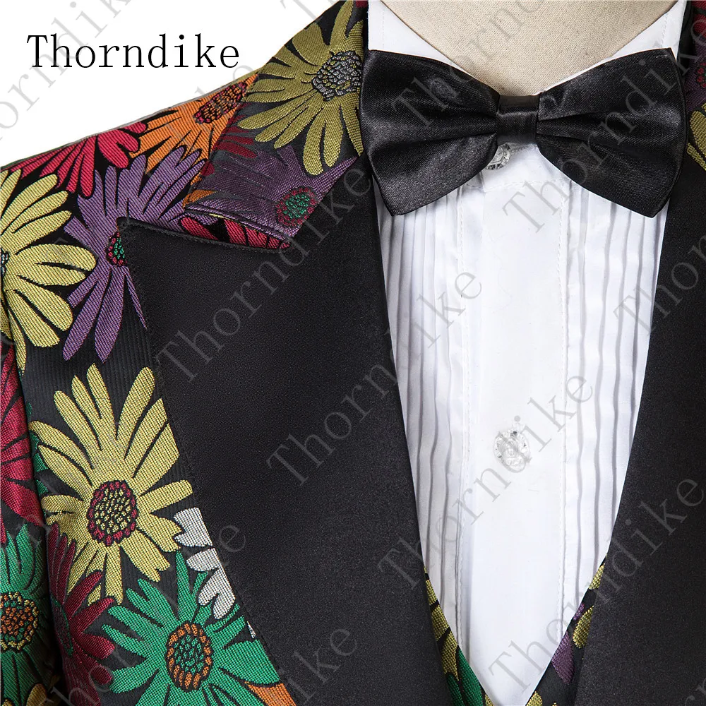 Thorndike Цветочные мужские костюмы праздничная одежда сценическая одежда для певцов Slim Fit Sunflower Мужская куртка с брюками Terno Masculino