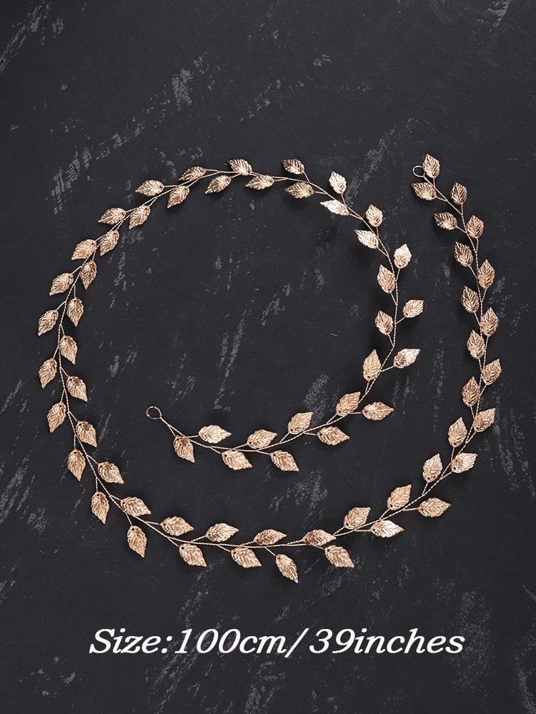 Vintage Silver Leaves Long Hair Vine 100cm Wedding Head Accessories Party Prom Girls Headbands Bridal Headdresses for hair