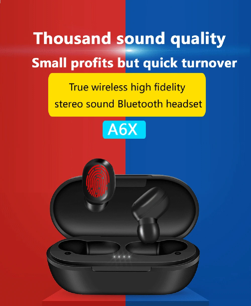 A6X TWS Fingerprint Touch Bluetooth Earphones HD Stereo Wireless Headphones noise Cancelling Gaming Headset