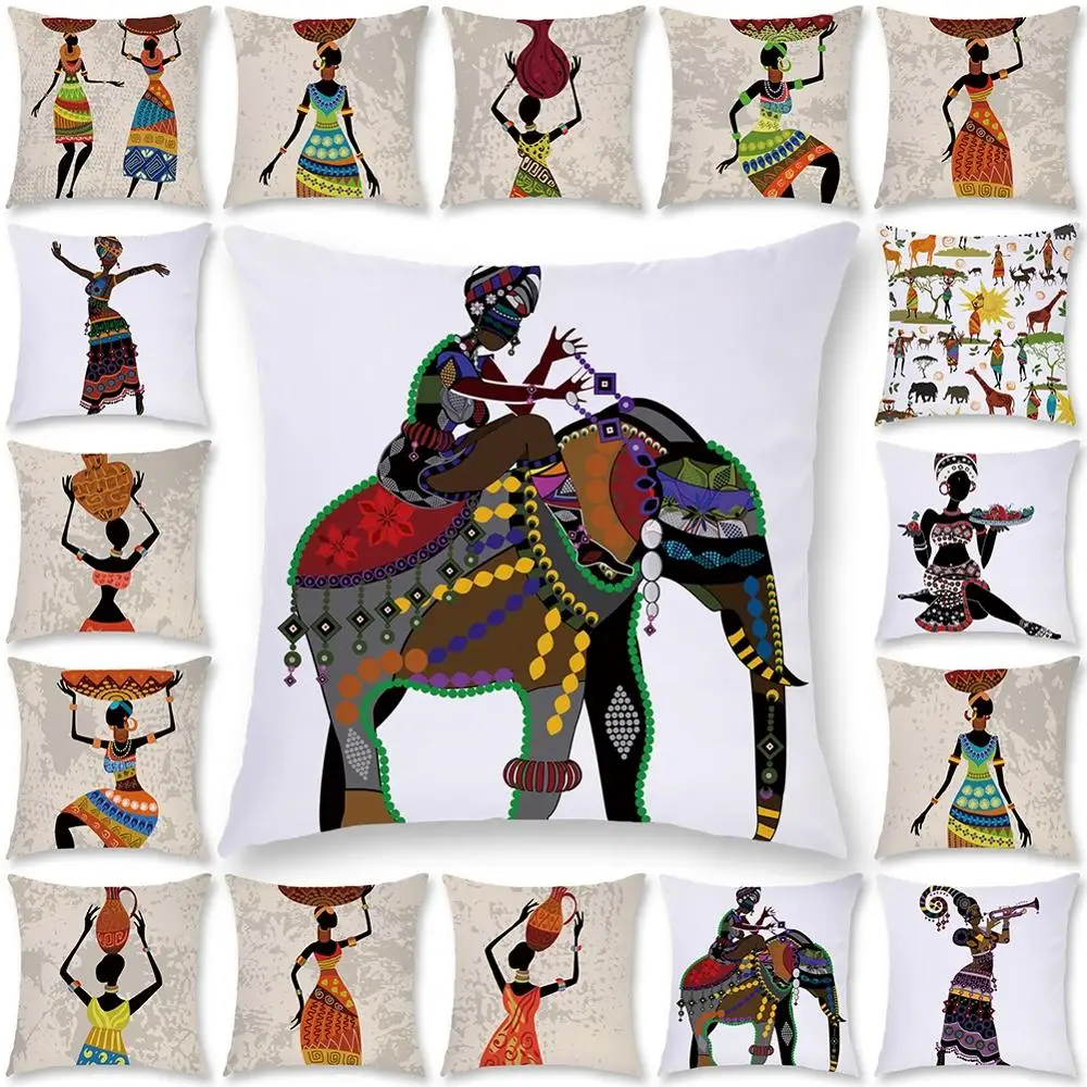 

2020 Fashion African Women Style Printed Short plush Cushion Cover Pillow Case Home Decor