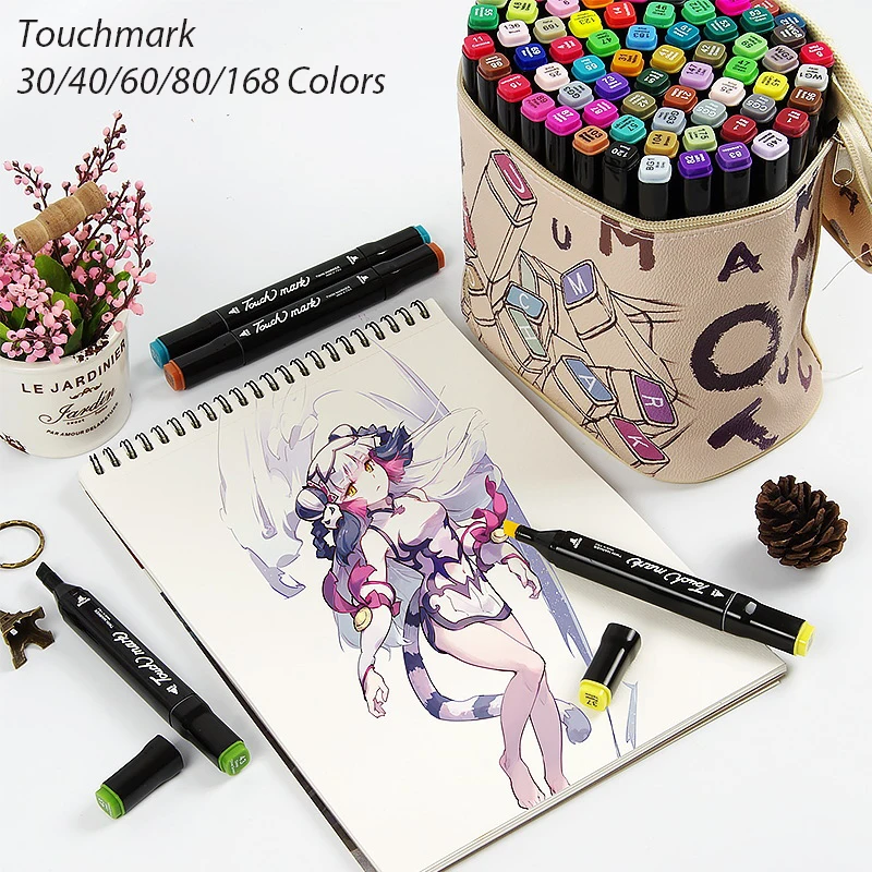 

168 Colors Touchmark Sketch Art Markers Brush Set Dual Headed Oily Alcohol Manga Animation Design Drawing Painting Art Supplies