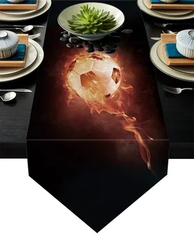 

Soccer Curtains Balls Football Flame Table Runner Table Flag Home Party Decorative Tablecloth Table Runners for Wedding