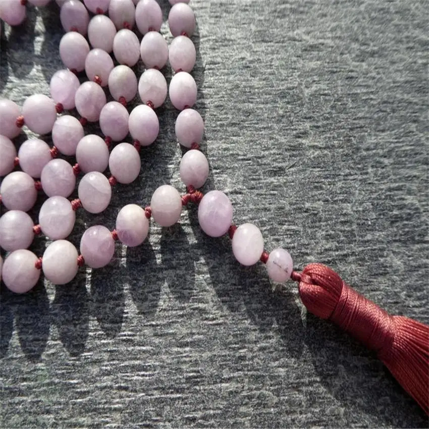 8mm Kunzite 108 Beads Gemstone Tassel Mala Bracelet Cuff Bless Lucky Pray Natural Wrist Handmade Meditation
