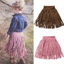 Кожаные бархатные юбки с бахромой для детей от 1 до 7 лет, модная осенне-зимняя детская одежда однотонные вечерние юбки принцессы Одежда для маленьких девочек