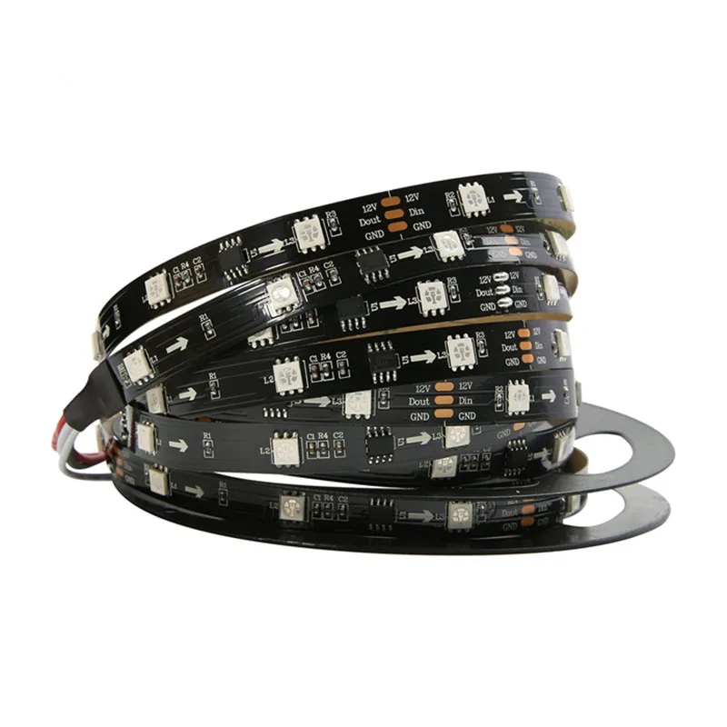 WS2811 5050 SMD RGB светодиодные ленты адресуемый 30/48/60 светодиодов/m Led Пиксели 5 м/рулон 16.5ft DC12V Белый/Черный PCB IP30 ip65 IP67 из водонепроницаемого материала