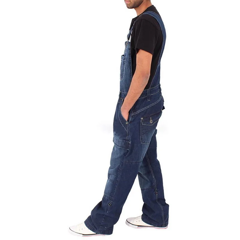 Buy SHUJIN Europe The United States Tide Brand Hip Hop Piece Denim Overalls Men Japanese Retro Loose Plus Size Tooling Suspenders