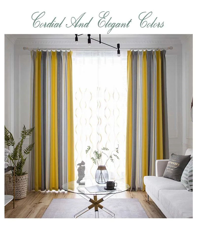 Yellow/Grey Striped Curtains for Living Room Nordic Classic Window Drapes Yellow Blackout Panel Fabric for Bedroom W-ZH029#20