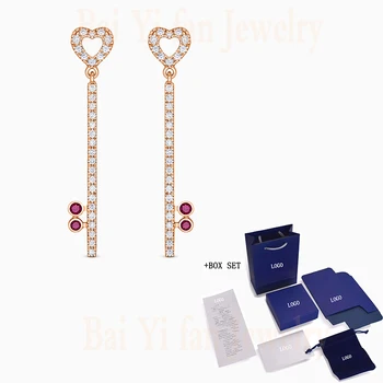 

2020 Fashion SWA New Heart Shape LOCKMYHEART KEY EARRINGS Rose Gold Elegant Love Hanging Crystal Female Romantic Jewelry Gift