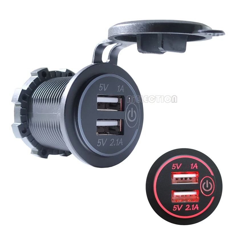 DIY Dual USB LED 3.1A 12V/24V Power Outlet Waterproof Car Charger with Switch for RV ATV Boat Marine Motorcycle Mobile | Автомобили и