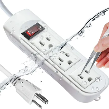 

Power Strip Electric Shock Proof Outdoor Weatherproof Socket 6ft Extension Cord 3 US Plug Outlets for Ship Office Garden Kitchen