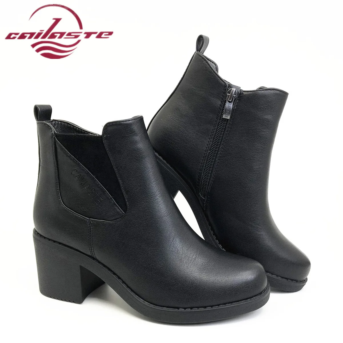 CAILASTE/Женская обувь на высоком каблуке; офисные женские ботильоны на платформе; бархатная обувь для увеличения роста; кожаные осенние