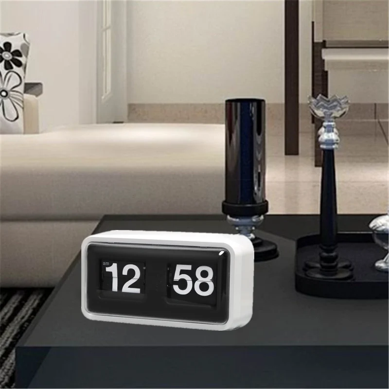 

Auto Flip Down Table Clock Creative Number Page Turning White Clocks Desktop Office Decoration Desk Bedroom Living Room Decor