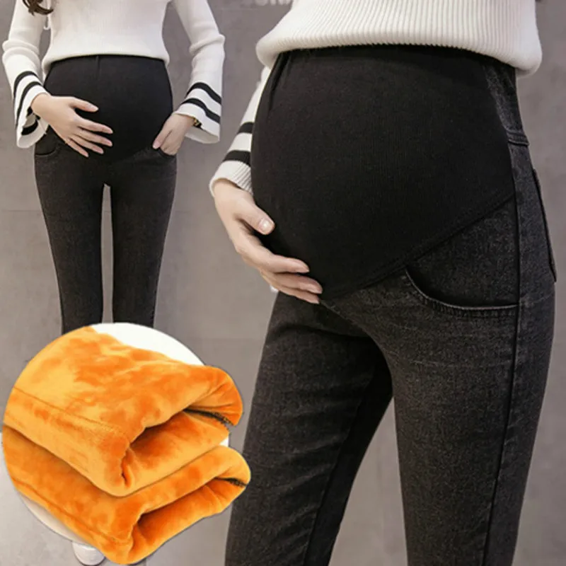 Женские джинсы для беременных, зимние, высокая талия, Подтяжка живота, регулируемые джинсовые штаны, узкие брюки, одежда для женщин
