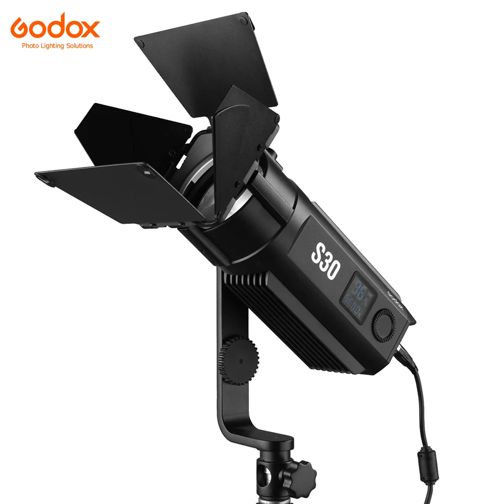 Godox S30 30 Вт фокусирующий СВЕТОДИОДНЫЙ фотографии; непрерывный Регулируемый светильник Точечный светильник с дверью сарая для профессиональной фотостудии