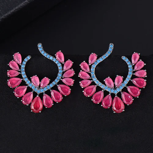 Hotpink LARRAURI Роскошные привлекательные очаровательные гвоздики, серьги для невесты, свадебные украшения, многоцветные, милые, романтические, подарок для влюбленных, серьги женские - Окраска металла: Hotpink