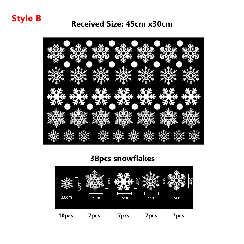 B Style 38 шт./лот, рождественские снежинки, электростатические наклейки для стеклянного окна, рождественские наклейки на стену, декоративный дизайн, декоративные наклейки для дома - Цвет: B Style