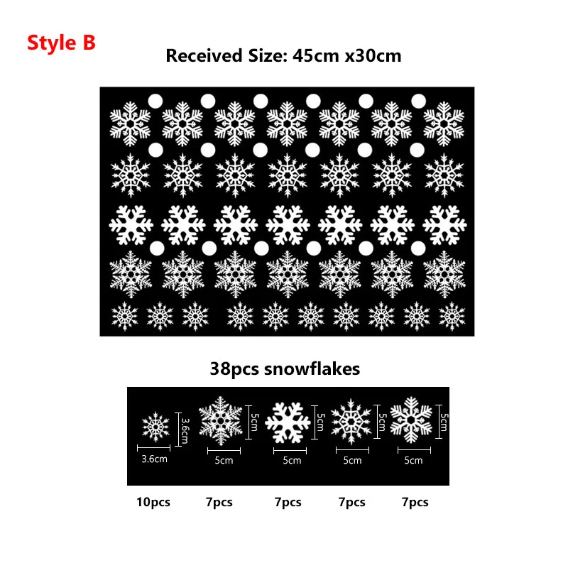 38 шт./лот, рождественские снежинки, электростатические наклейки для стеклянного окна, рождественские наклейки на стену, декоративный дизайн, декоративные наклейки для дома - Цвет: B Style