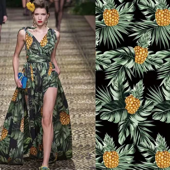 

2020 new printed fashion fabric spring and summer tropical fruit pineapple leaf pattern digital printing fabric